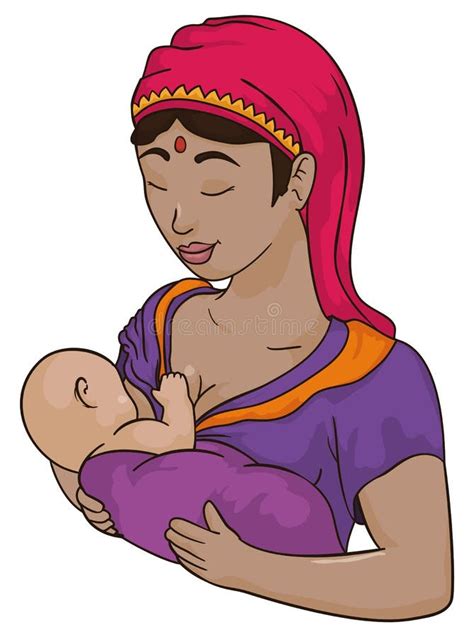 Traditional Indian Mom Breastfeeding Her Baby Vector Illustration Stock Vector Illustration