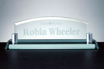 These large name plates allow for multiple logos or oversized artwork. nameplate-jade glass desk name plate | netTrophy