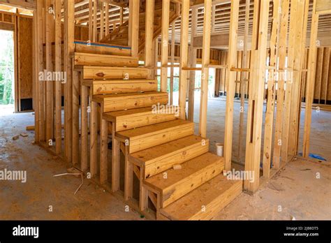 New House Residential Construction Framing With Stairs Stock Photo Alamy
