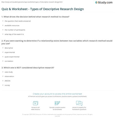 A case study analysis requires you to investigate a business problem, examine the alternative solutions, and propose the most effective solution using supporting evidence. Quiz & Worksheet - Types of Descriptive Research Design ...