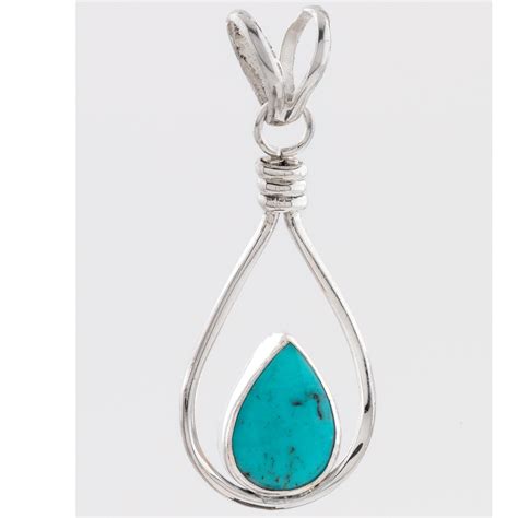 Turquoise And Silver Teardrop Pendant Southwest Indian Founadtion