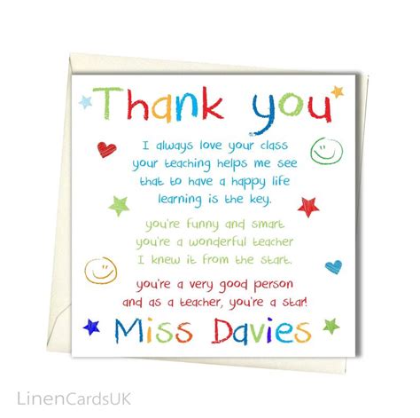Thank you teacher's name, you've turned into more than a teacher to me, you've become my mentor and friend. Personalised Teacher THANK YOU Card. Teacher Class ...