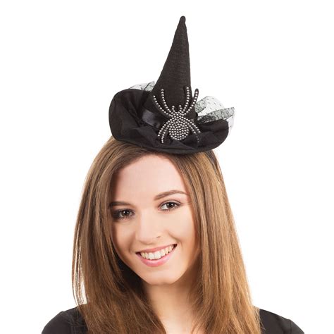 Adults Witch Hat On Headband With Diamante Spider Halloween Fancy Dress