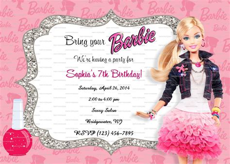 Barbie Invitation Sample | Barbie invitations, Barbie birthday