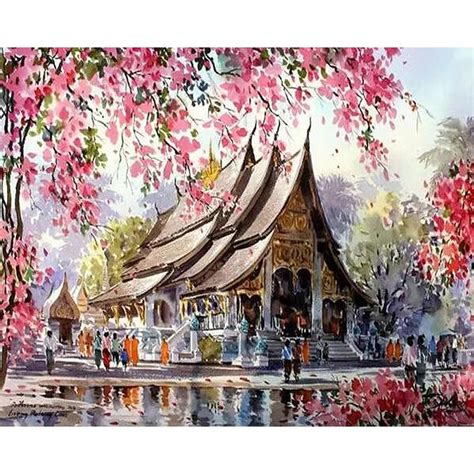 Japanese Painting By Numbers Acrylic Paint Frameless Building Diy
