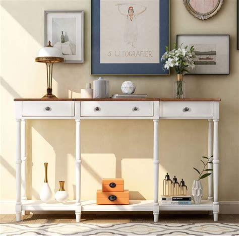 Narrow Console Table With Drawers Classic Sofa Table For Living Room Hallway
