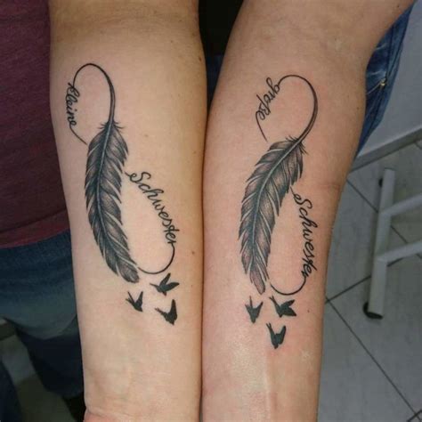 Alluring Feather And Infinity Matching Sister Tattoo Sister Symbol