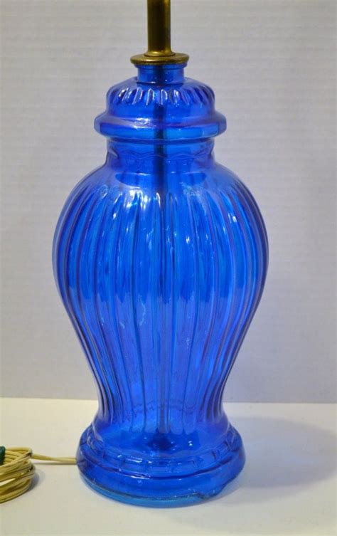 Vintage Cobalt Blue Glass Table Lamp Ginger Jar Panchosporch