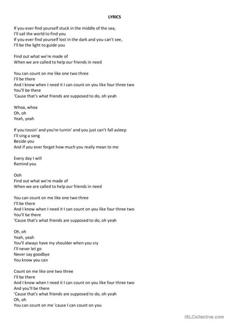 Count On Me Song First Conditional English Esl Worksheets Pdf And Doc