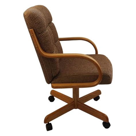 Casual Rolling Caster Dining Chair With Swivel Tilt In Oak Wood With