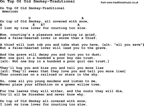Get the tabs here before. Summer Camp Song, On Top Of Old Smokey-Traditional, with ...