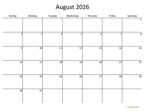 August 2026 Calendar With Bigger Boxes