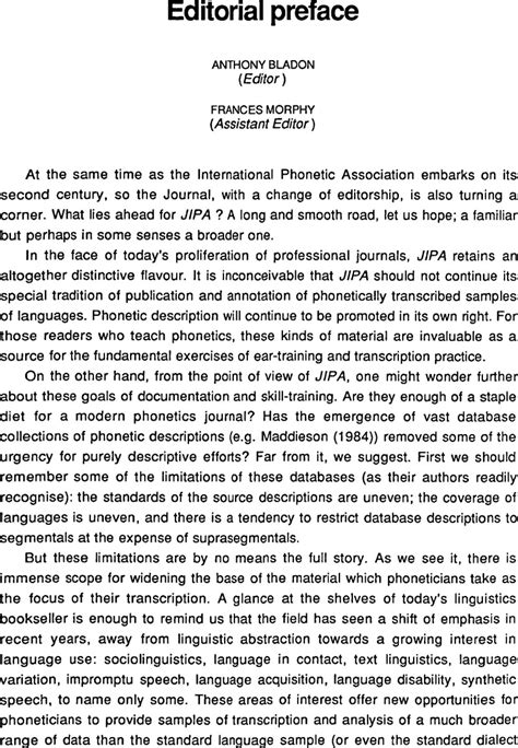 Editorial Preface Journal Of The International Phonetic Association