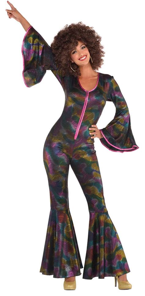Disco Womens Adult Halloween 70s Diva Multi Colored Costume Jumpsuit