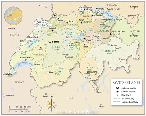 Administrative Map Of Switzerland Nations Online Project