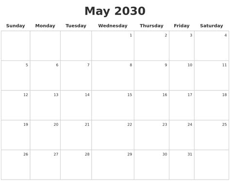 May 2030 Make A Calendar