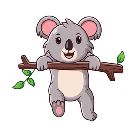Cute Koala Climbing The Tree Cartoon Animal Icon Concept Flat Cartoon