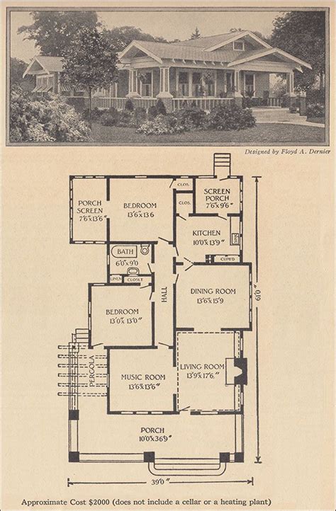 Modest footprints make bungalow house plans and the related prairie and craftsman styles ideal for small or narrow lots. 1916 One Story Bungalow - Ladies Home Journal - Floyd ...