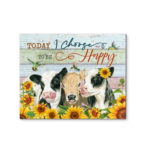 Cow Sunflowers Today I Choose To Be Happy Canvas Framed Poster Etsy