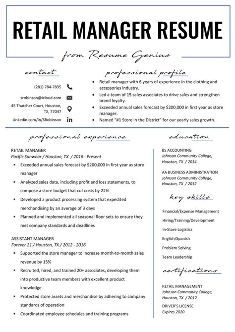The best resume sample for your job application. Retail Manager Resume Example & Writing Tips | RG
