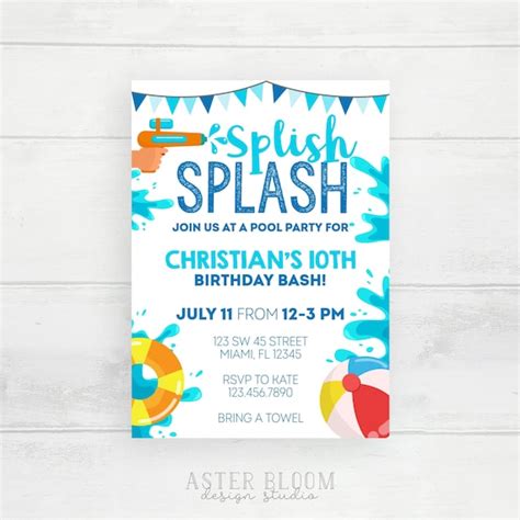 pool party invitation summer beach ball birthday invite water slide birthday invitations beach