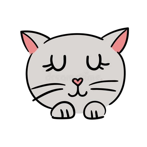 Vector Hand Drawn Cute Grey Cat Stock Vector Illustration Of Artwork