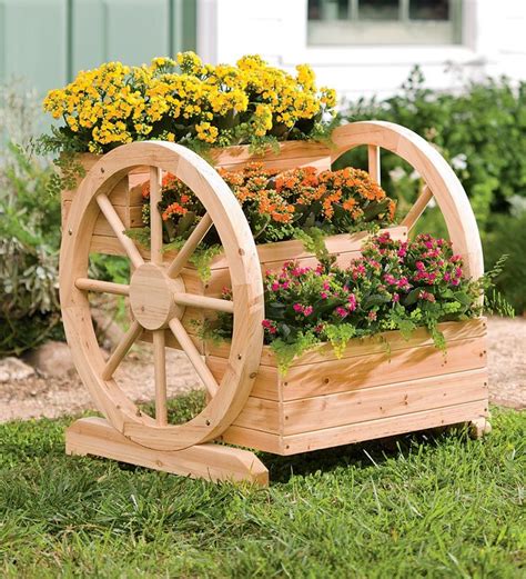 160 Solid Wood Wagon Wheel Tiered Planter Tiered Planter Wood