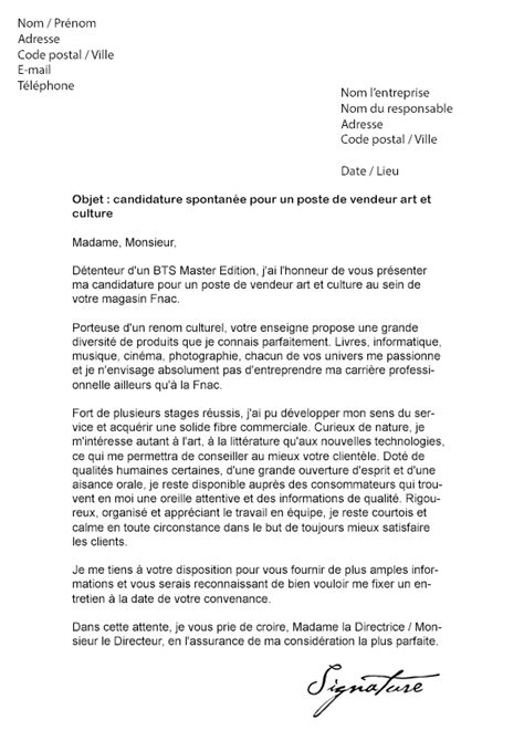 Lettre de motivation FNAC (Vendeur)  Modèle de Lettre