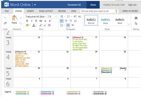 Project Planning Timeline Calendar For Word Online