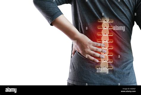 Young Man Feeling Suffering Lower Back Pain Pain Relief Concept Stock