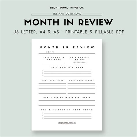 Monthly Reflection Printable Monthly Reflection Journal Self