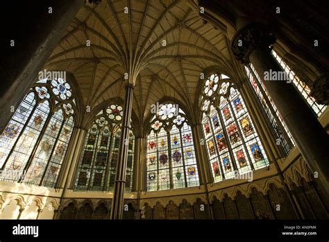 Uk London Westminster Abbey Chapter House Vaulted Ceiling And Window