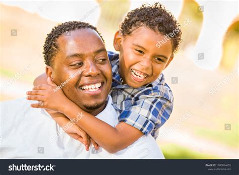 Happy African American Father Mixed Race Stock Photo 1900854655