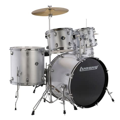 Ludwig Lc17015 Accent Fuse 5 Piece Complete Drum Set Silver Foil