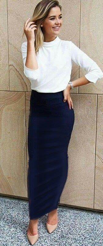 Long Navy Pencil Skirt Navy Pencil Skirt Outfit Blue Skirt Outfits