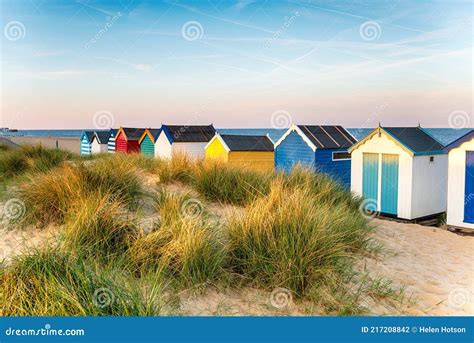 Pretty Beach Huts In The Sand Dunes Stock Photo Image Of Colourful