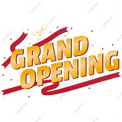 Grand Opening Text Vector Red Ribbon Scissors Design Grand Opening