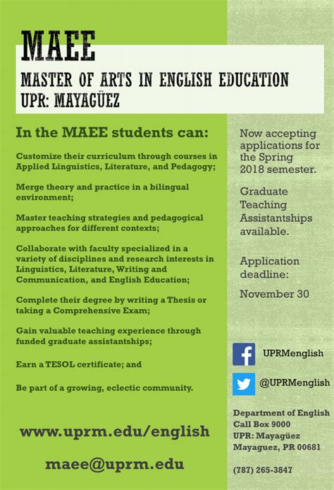 Join Our Graduate Program English Department Uprm