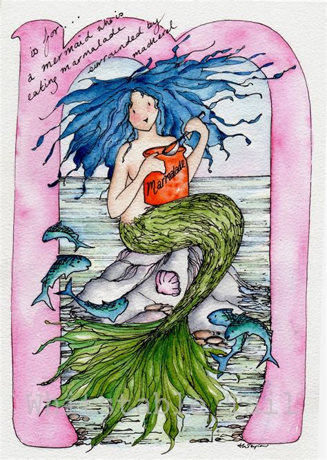 Mermaid Art Print M Is For A Mermaid Eating Marmalade Etsy Uk