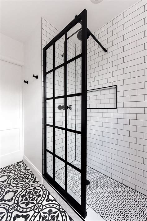 Gridscape Gs1 Fixed Shower Screen Panel In Black With Clear Glass Industrial Style Bathroom