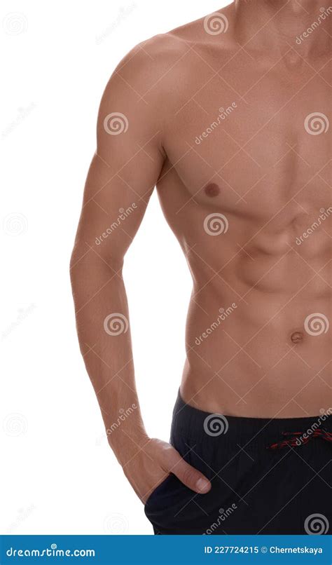 Shirtless Man With Slim Body Isolated On White Closeup Stock Image Image Of Athlete Isolated