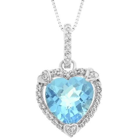 Sterling Silver Blue Topaz Birthstone Pendant With Diamond Accents