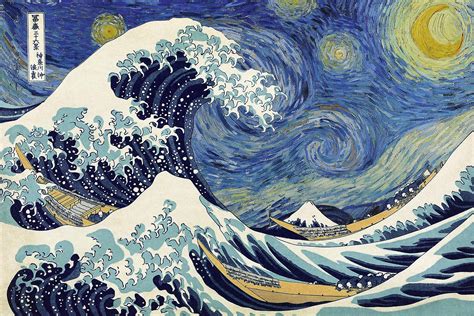 Starry Wave Poster Great Wave Of Kanagawa Katsushika Hokusaistarry
