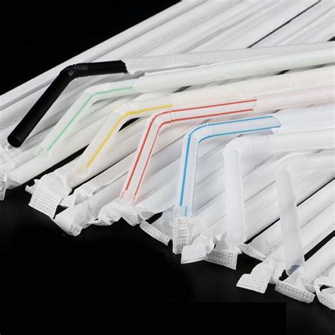 Extendable Flexible Plastic Drinking Straw Individually Wrapped Drink