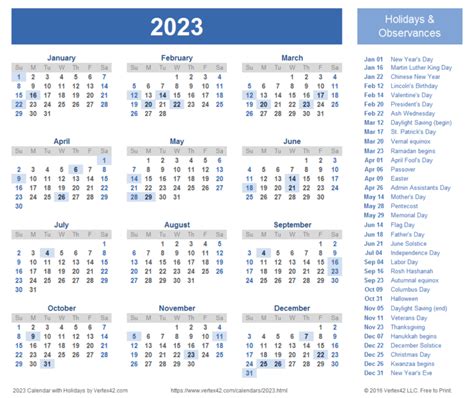 Calendar 2023 With Holidays 2023 Printable Calendars
