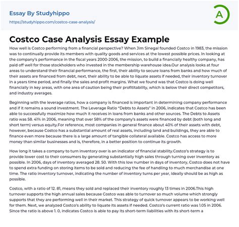 Costco Case Analysis Essay Example StudyHippo