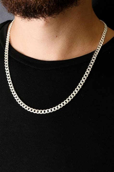 6mm Cuban Link Chain Solid 925 Sterling Silver Men S Etsy