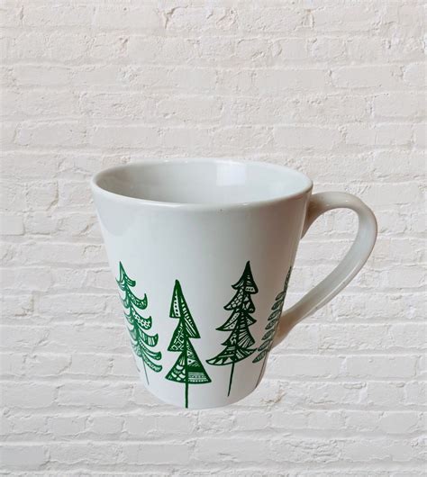 Vintage Starbucks 2015 Ceramic White Mug With Evergreen Trees Etsy