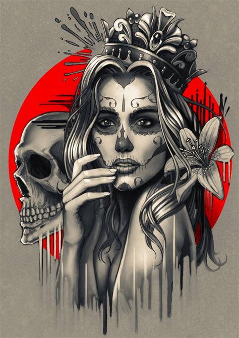 Sugar Skull Girl With Crown Printmaking By Ben Krefta Saatchi Art