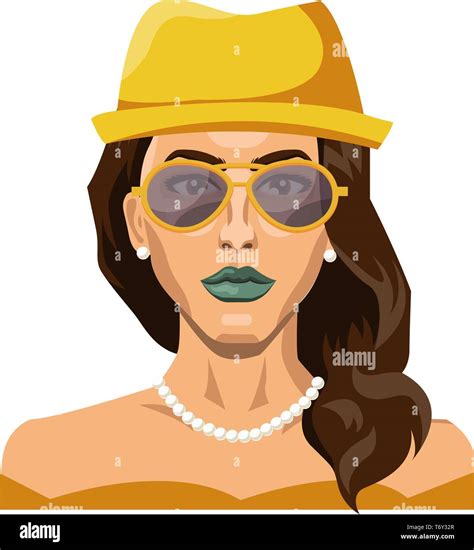 Pretty Girl Wearing Yellow Hat And Glasses Illustration Vector On White